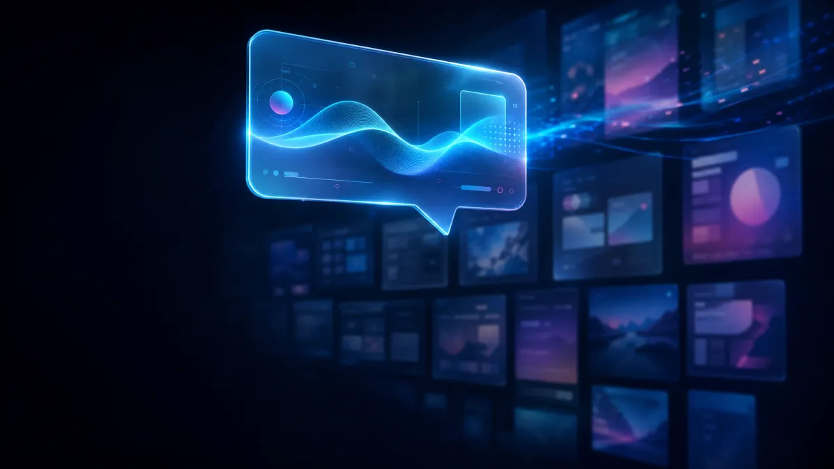 Glowing AI chat panel hovering over a grid of website preview cards — the new gatekeeper between users and the web